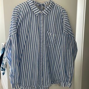 Zara lightweight blue striped blouse with bow at back neck size XL